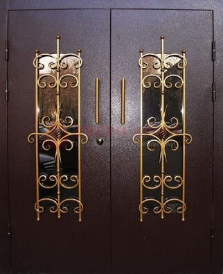 Металлическая дверь с ковкой и остеклением ДСК-49 в Ивантеевке