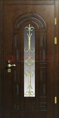 Дизайнерская металлическая дверь со стеклом и ковкой ДСК-50 в Ивантеевке