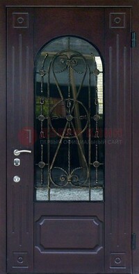 Стальная дверь со стеклом и ковкой ДСК-80 в загородный дом в Ивантеевке