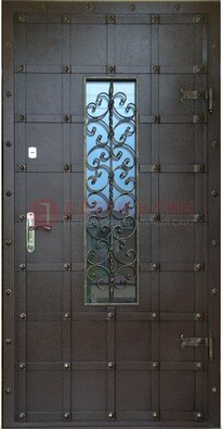 Стальная дверь со стеклом и ковкой ДСК-84 с утеплением в Ивантеевке