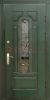 Железная дверь со стеклом и ковкой ДСК-9 для офиса в Ивантеевке