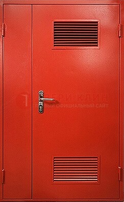 Красная железная техническая дверь с вентиляционными решетками ДТ-4 в Ивантеевке