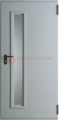 Белая железная техническая дверь со вставкой из стекла ДТ-9 в Ивантеевке