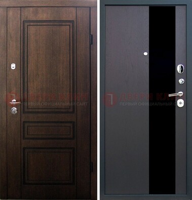 Входная дверь Итальянский орех с МДФ с черным стеклом ДМ-1199 в Ивантеевке