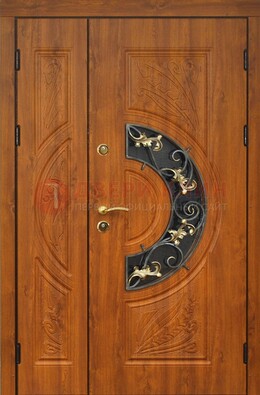 Входная дверь цвета золотой дуб с виноритом и ковкой ДВТ-176 в Ивантеевке