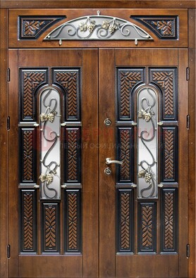 Входная двухстворчатая дверь с виноритом и ковкой ДВТ-183 в Ивантеевке