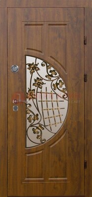 Стальная филенчатая дверь с виноритом ковкой и стеклом ДВТ-84 в Ивантеевке