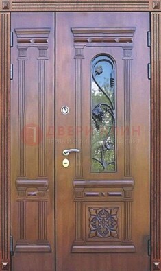 Железная коричневая филенчатая дверь с виноритом и МДФ ДВТ-85 в Ивантеевке