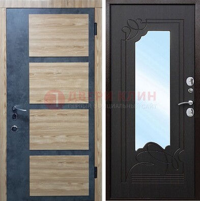 Светлая металлическая дверь c фрезерованной МДФ с зеркалом ДЗ-103 в Ивантеевке