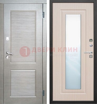 Светлая металлическая филенчатая дверь и МДФ Белый дуб с зеркалом ДЗ-104 в Ивантеевке