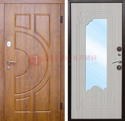 Коричневая металлическая дверь c МДФ с узором и зеркалом ДЗ-105 в Ивантеевке