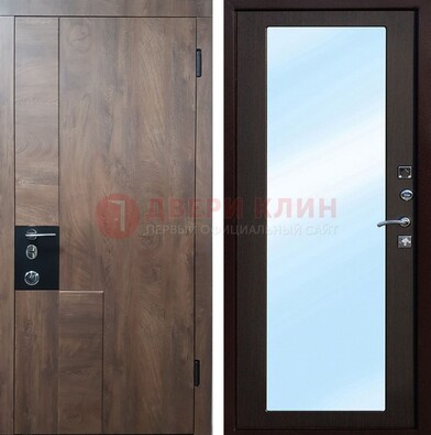 Металлическая дверь Темный орех c МДФ с зеркалом ДЗ-106 в Ивантеевке