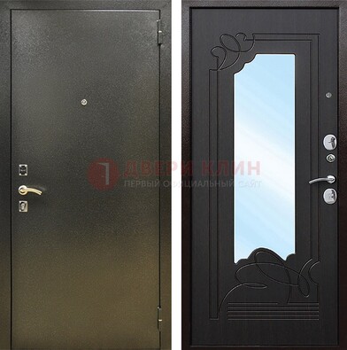 Железная темная дверь c порошковым напылением и МДФ с узором и зеркалом ДЗ-111 в Ивантеевке