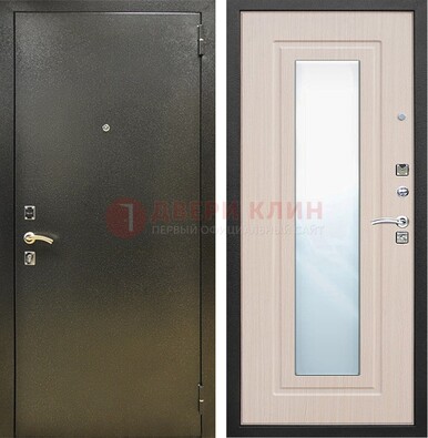 Входная темная дверь c порошковым покрытием и МДФ Белый дуб и зеркалом ДЗ-112 в Ивантеевке