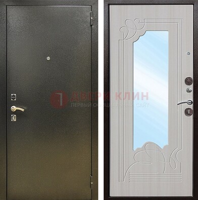 Входная темно-серая дверь c порошковым покрытием и МДФ с резьбой и зеркалом ДЗ-113 в Ивантеевке