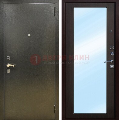 Входная темно-серая дверь c порошковым покрытием и МДФ с зеркалом ДЗ-114 в Ивантеевке