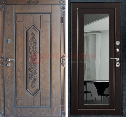 Уличная коричневая дверь c виноритом и МДФ Венге с зеркалом ДЗ-116 в Ивантеевке