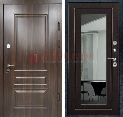 Железная коричневая дверь с МДФ Венге c зеркалом ДЗ-124 в Ивантеевке
