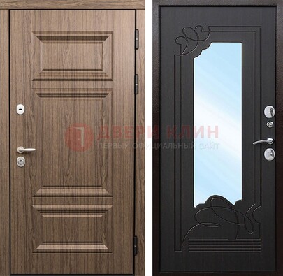 Входная коричневая дверь с зеркалом МДФ Венге ДЗ-127 в Ивантеевке