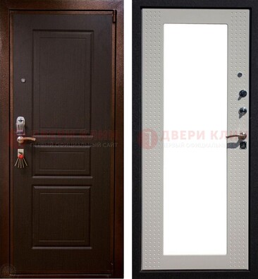 Коричневая железная дверь с панелями МДФ и зеркалом ДЗ-133 в Ивантеевке