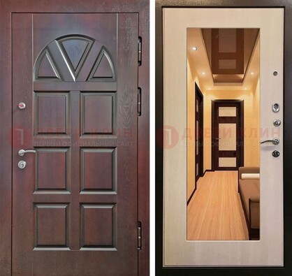 Темная железная дверь с МДФ и зеркалом в квартиру ДЗ-135 в Ивантеевке