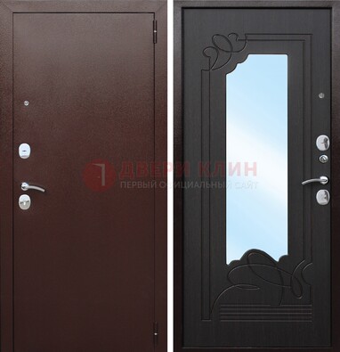 Коричневая стальная дверь с зеркалом ДЗ-18 в Ивантеевке