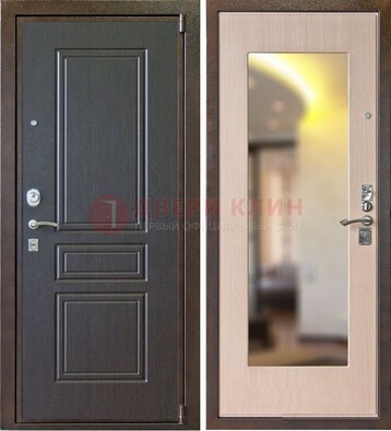 Коричневая стальная дверь с зеркалом МДФ внутри ДЗ-27 в Ивантеевке