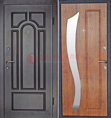 Темная железная дверь с зеркалом ДЗ-35 в Ивантеевке