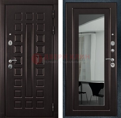 Темная металлическая дверь с зеркалом МДФ внутри ДЗ-4 в Ивантеевке