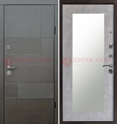 Серая входная дверь с МДФ панелью и зеркалом внутри ДЗ-51 в Ивантеевке