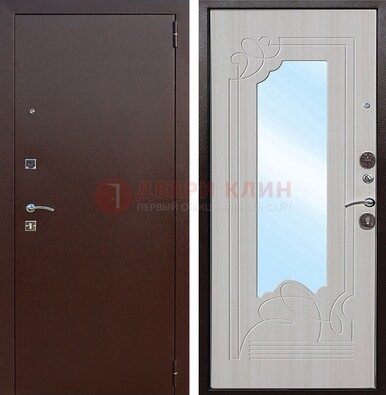 Стальная дверь с порошковым покрытием с резной МДФ и зеркалом ДЗ-66 в Ивантеевке