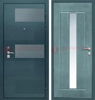 Входная дверь с зеркальной вставкой внутри с голубым МДФ с зеркалом ДЗ-71 в Ивантеевке