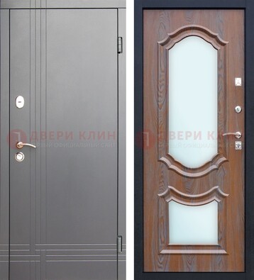 Серая входная дверь со светлой МДФ и зеркалами внутри ДЗ-77 в Ивантеевке