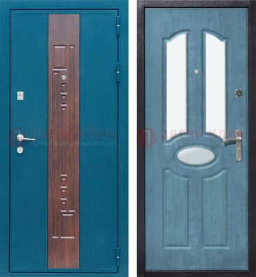 Голубая металлическая дверь МДФ с тремя зеркальными вставками ДЗ-78 в Ивантеевке