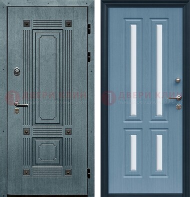 Голубая филенчатая дверь с МДФ и зеркальными вставками внутри ДЗ-80 в Ивантеевке
