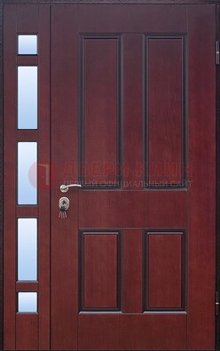 Красная входная полуторная дверь со стеклом ПЛ-10 в Ивантеевке