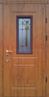 Железная дверь с МДФ и витражом ВЖ-24 в Ивантеевке